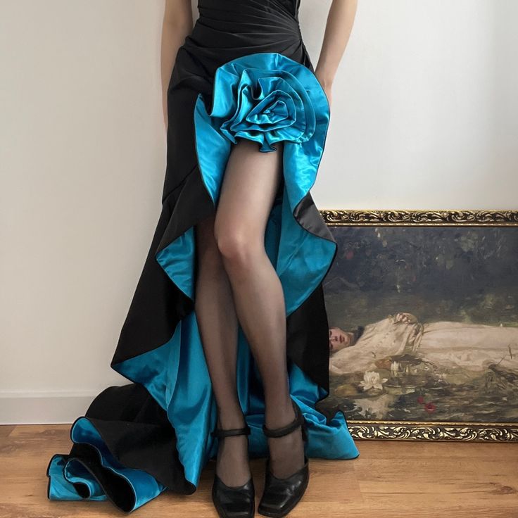 Black sweetheart collar blue embellished floral tube top long ball gown evening dress nv2900