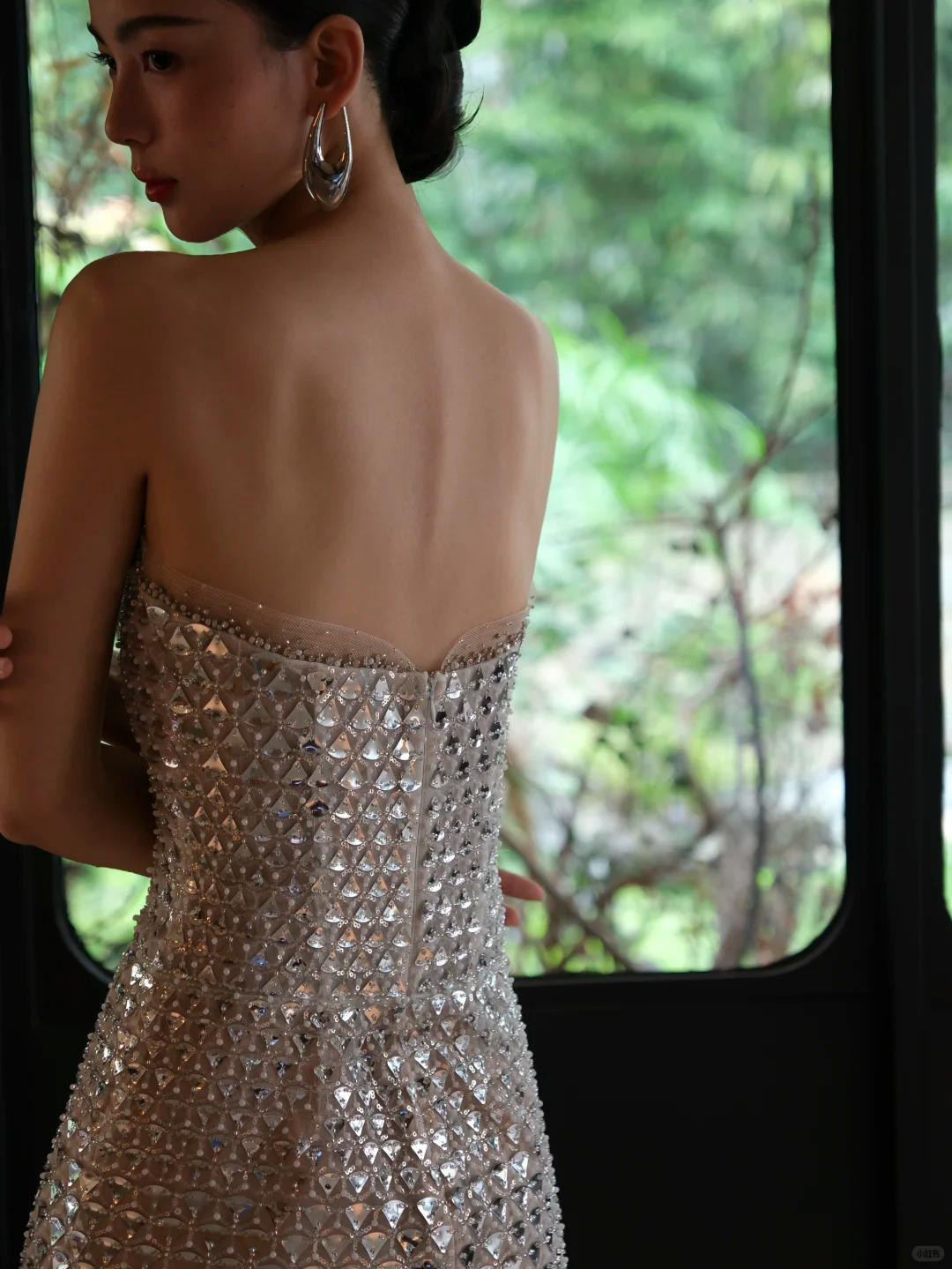 Silver Strapless Rhinestone Beaded Mermaid Evening Gown  NV7195