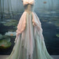 Pink Green Romantic Tulle Long Ball Gown Evening Dress nv2640