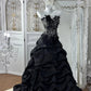 Luxury Beaded Strapless Train Gown - Dark Courtly 3D Rose Evening Ball Gown NV6843