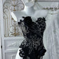 Luxury Beaded Strapless Train Gown - Dark Courtly 3D Rose Evening Ball Gown NV6843