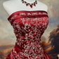 Red exquisite silver beaded satin floor-length vintage long ball gown nv5155