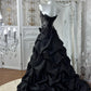 Luxury Beaded Strapless Train Gown - Dark Courtly 3D Rose Evening Ball Gown NV6843