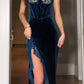 Blue Sexy Elegant Slit Velvet Lace Long Ball Gown Evening Dress nv2658