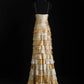 🧡Vintage brown and yellow sequined chiffon long ruffled ball gown party dress nv5208