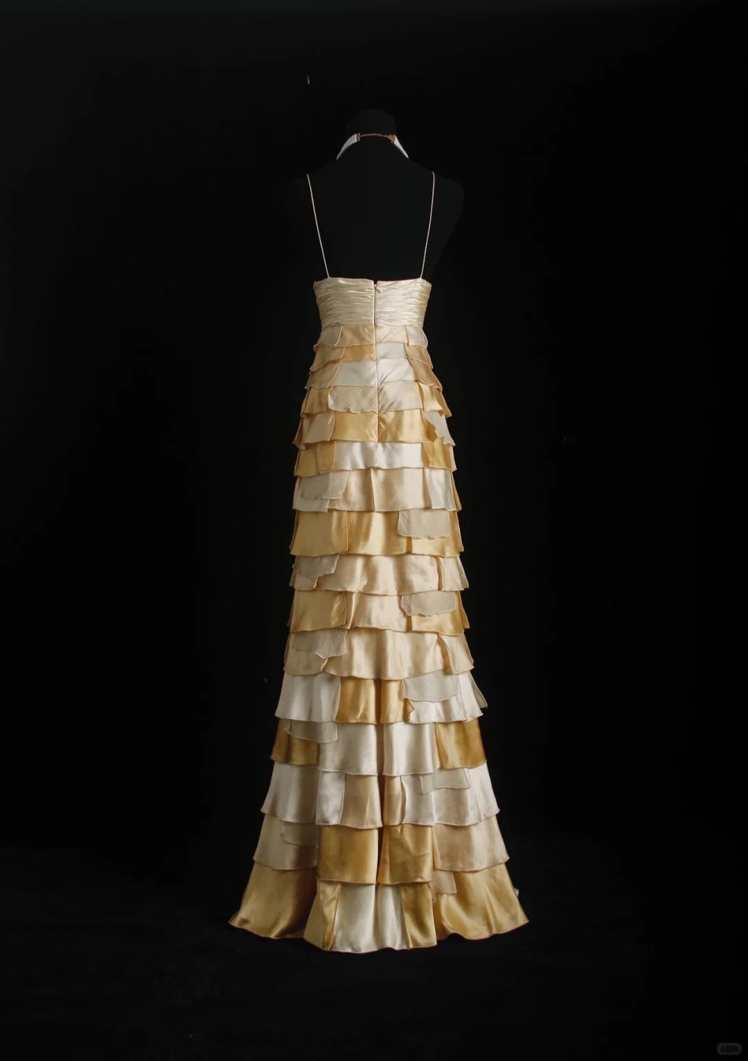 🧡Vintage brown and yellow sequined chiffon long ruffled ball gown party dress nv5208