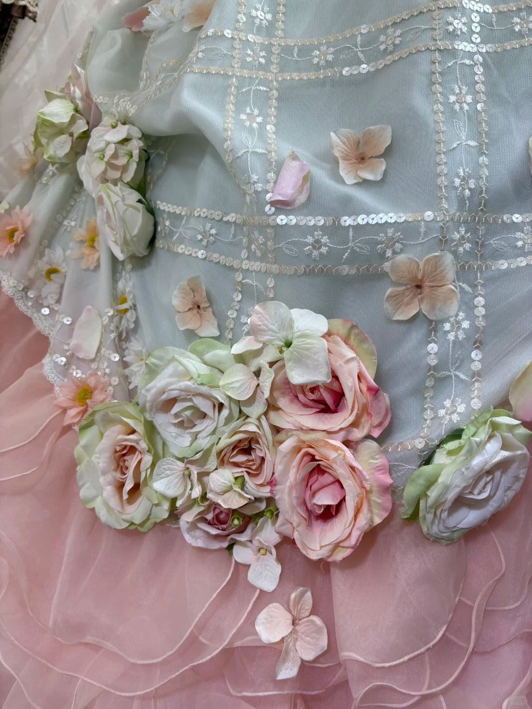 Pink Floral Tulle Floor-Length Ball Gown nv5172