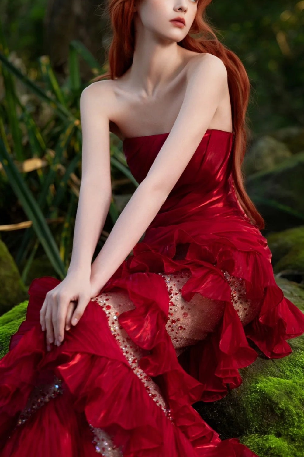 Red Gorgeous Shining Retro Elegant Long Satin Evening Dress NV6740