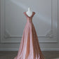 Pink Gold Shiny Sequins Elegant Long Satin Ball Gown Evening Dress nv4340