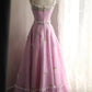 Pink Sweet Floral Long Tulle Prom Dress Evening Dress Party Dress nv4690