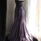 Purple Mist Mystery – Schwarzes, einseitig schulterfreies Spitzenkleid mit Raffungen und Meerjungfrauenschleppe, elegantes Kleid NV6857