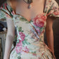 Charming pink vintage floral long satin prom dress nv5435