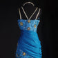 Fantasy blue exquisite floral beading long lace satin prom dress party dress vintage nv5211