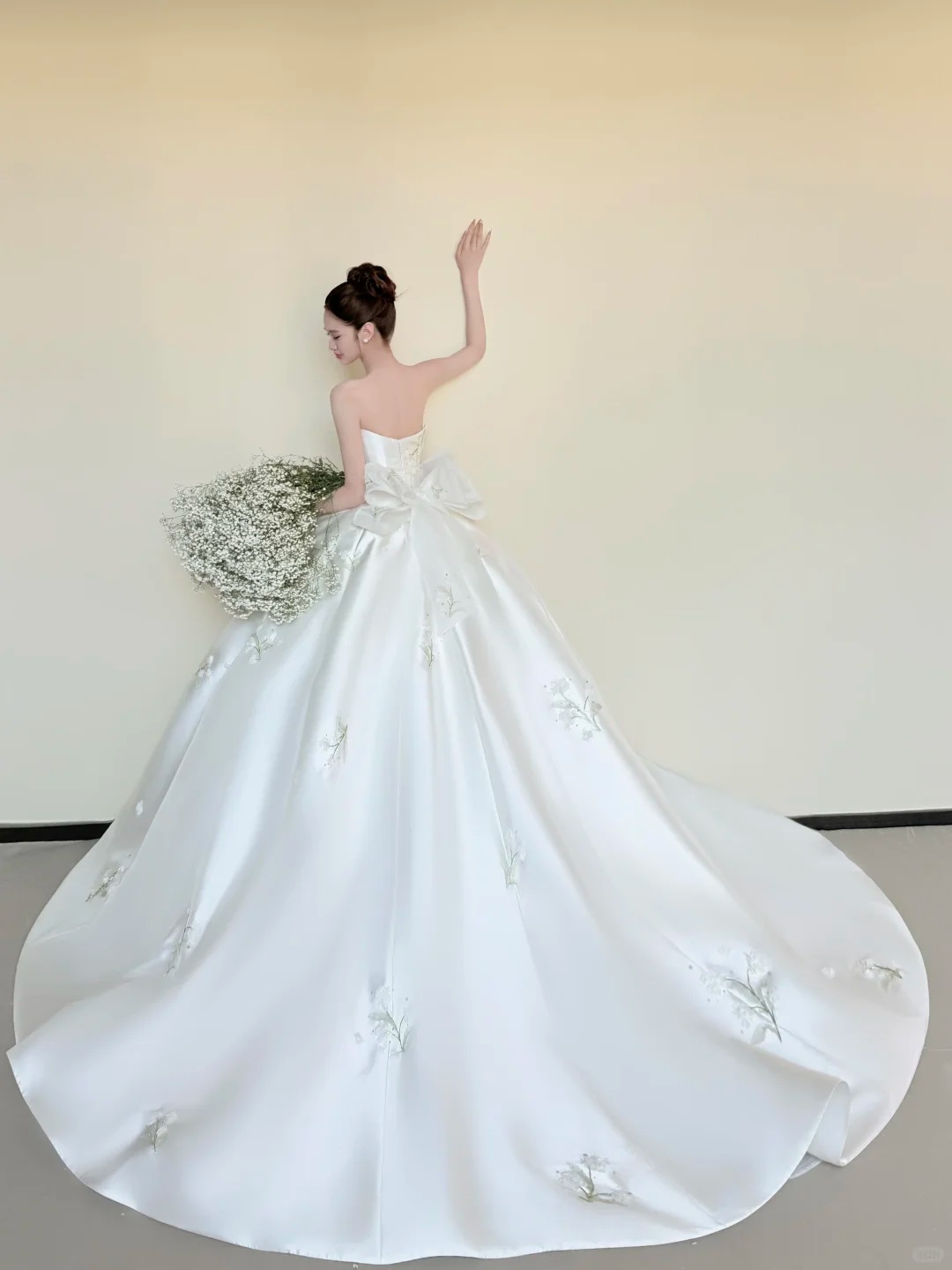 White Sweetheart Satin Ballgown Wedding Dress, Floral Embroidery Tulle Cape Bridal Gown  NV7440