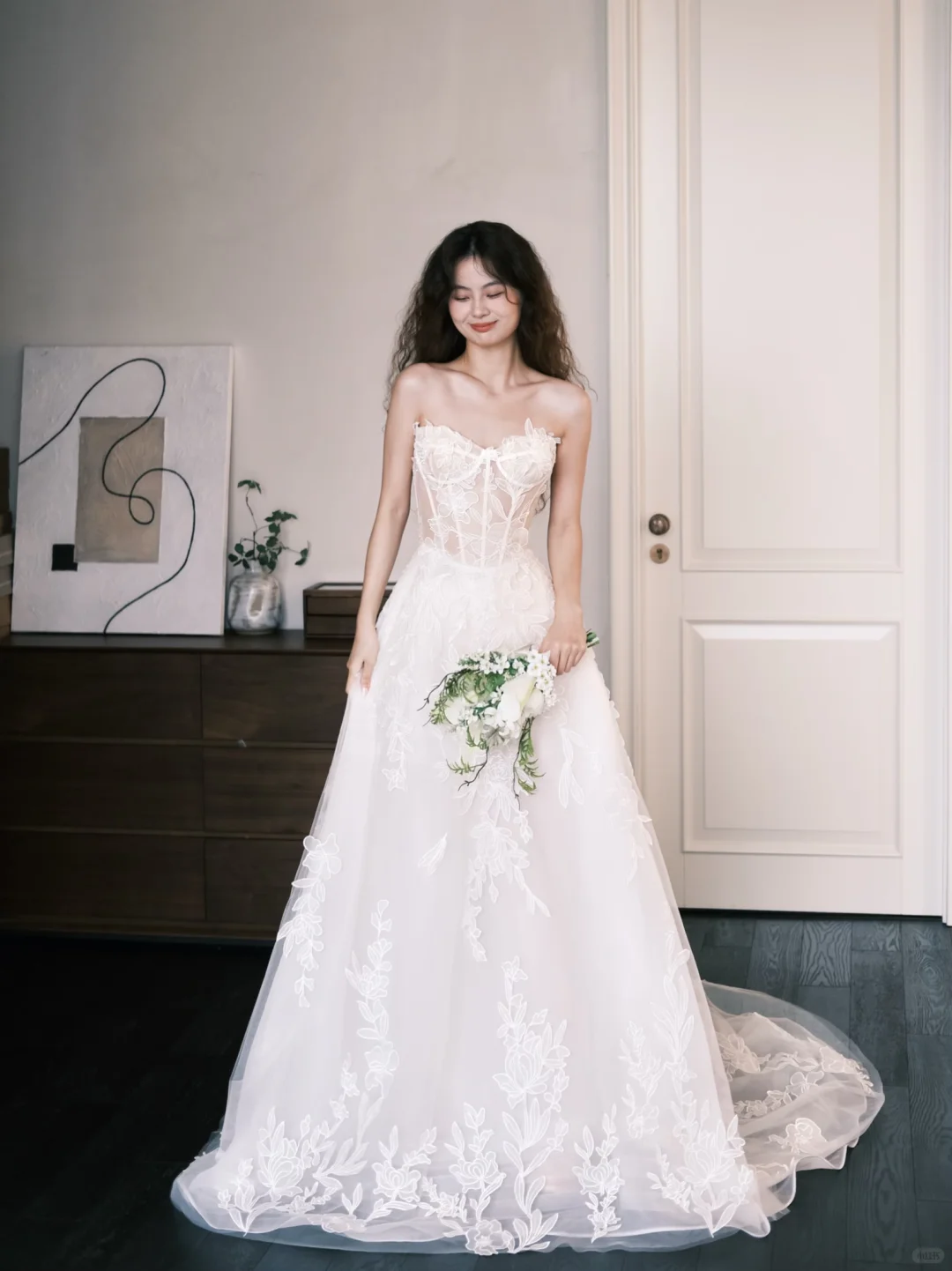 Off Shoulder Sheer Boned Lace Wedding Dress with Detachable Tulle Sleeves  NV7374