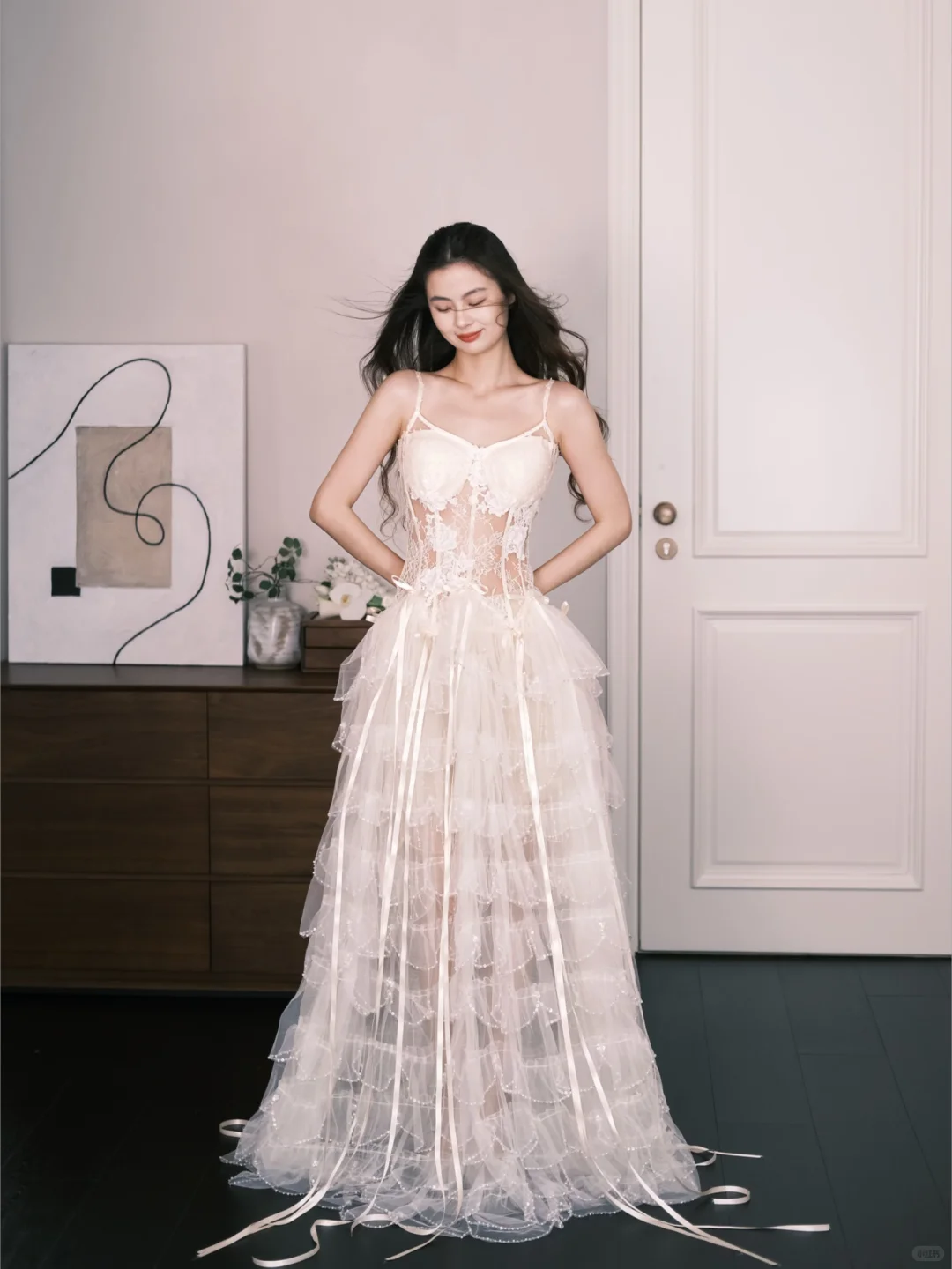Sweetheart Lace Tiered Tulle Bridal Gown, Sheer Corset Wedding Dress  NV7296