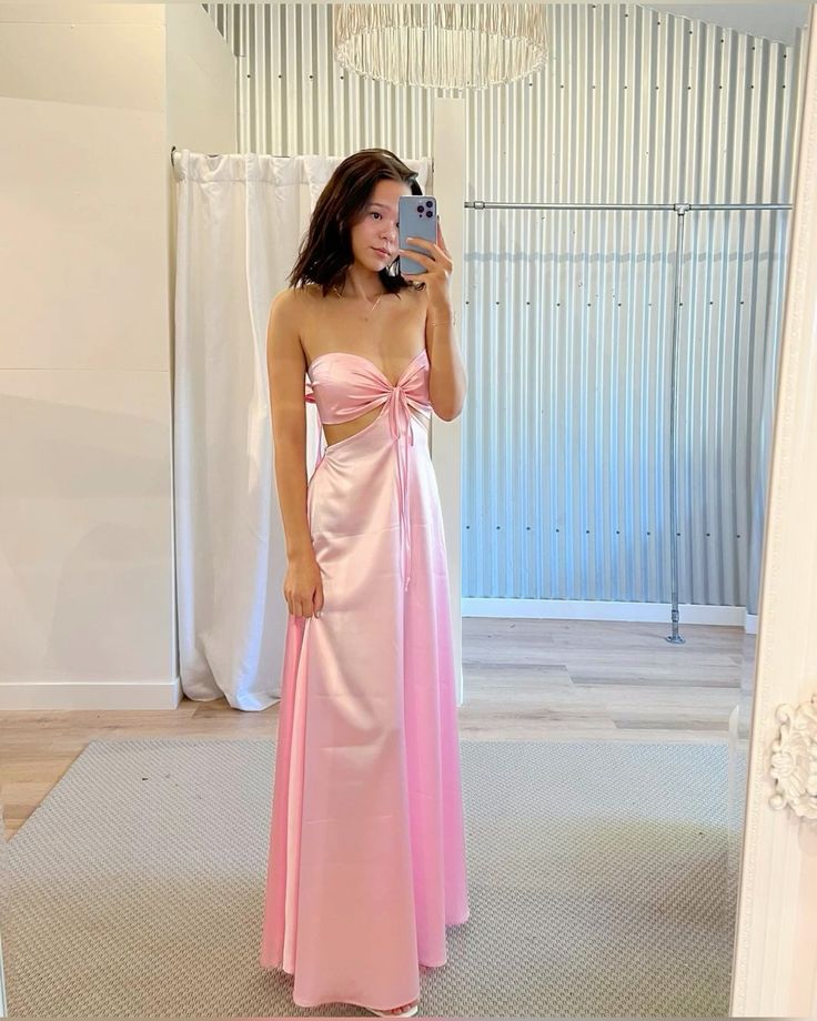 Pink Simple Tube Top Elegant Maxi Dress Long Ball Gown Evening Dress nv2715