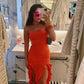 Charming charm ruffle high slit tube top dress party dress prom dress evening dress nv1830