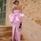 Pink Satin Strapless Bow Long Ball Gown Evening Dress nv2738