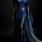 Royal blue shiny beaded tulle satin sexy slit long prom dress evening dress nv5121