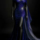 Royal blue shiny beaded tulle satin sexy slit long prom dress evening dress nv5121