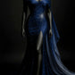 Royal blue shiny beaded tulle satin sexy slit long prom dress evening dress nv5121