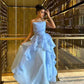 Blue Tulle Strapless A-Line Ruffled Long Ball Gown Evening Dress nv2740