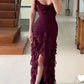 Burgundy Spaghetti Strap Chiffon Ball Gown Evening Dress Party Dress nv2179