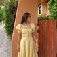 Cute Puff Sleeves Yellow Prom Dress Slit Party Dress Evening Dress nv1710