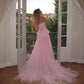 NiceVestidos-- Pink floral long floor-length chiffon prom dress with train NV5685