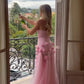NiceVestidos-- Pink floral long floor-length chiffon prom dress with train NV5685