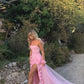 NiceVestidos-- Pink floral long floor-length chiffon prom dress with train NV5685