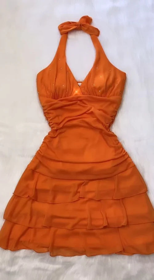 NiceVestidos--Orange short mini party dress chiffon homecoming dress NV5696