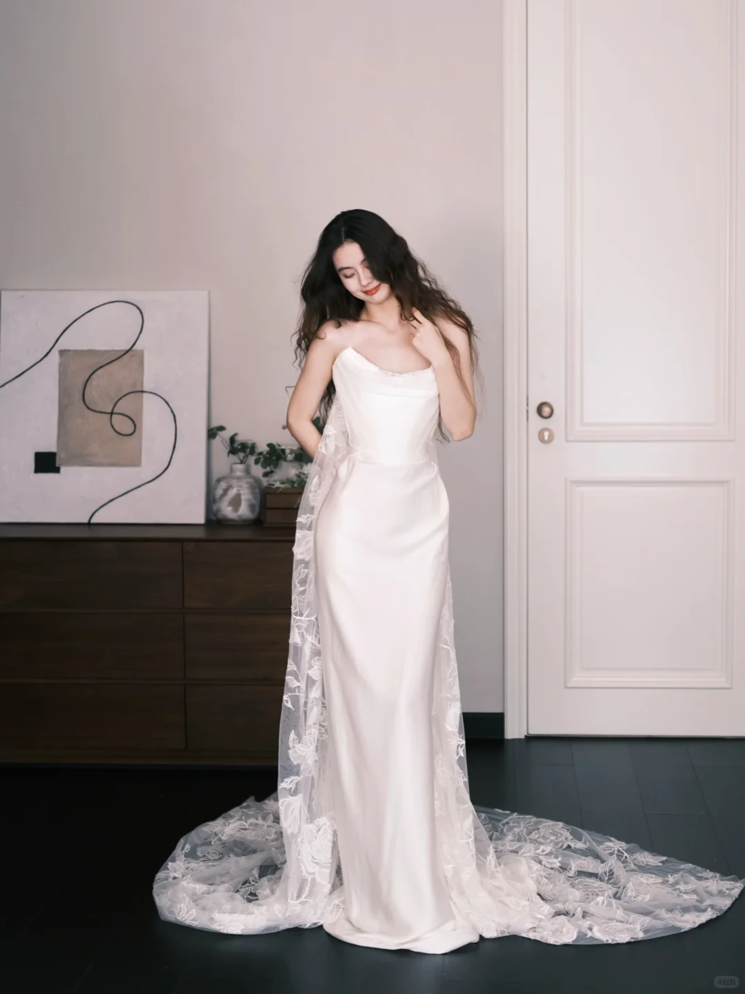 Strapless Cowl Satin Mermaid Bridal Gown with Lace Train  NV7338