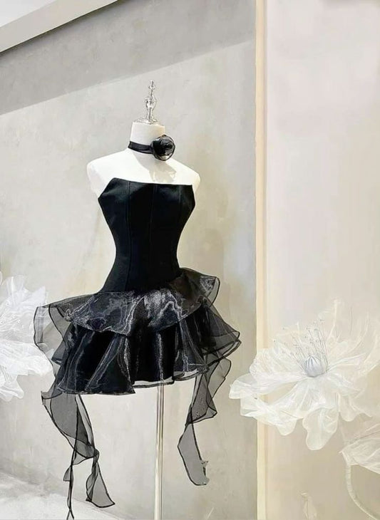 Black Simple Cute Tulle Short Mini Tulle Decoration Homecoming Dress Party Dress nv2756