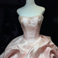 Strapless Light Pink Prom Dress Pearl Beaded Shiny Satin Draped Ball Gown  NV7057