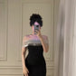 Black simple and elegant one shoulder strapless chain decoration long ball gown evening dress party dress nv2417