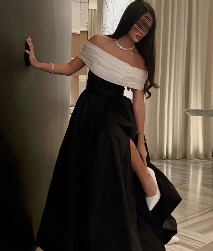 Black fashion elegant charming one shoulder off shoulder short sleeve long slit ball gown evening dress party dress nv2454