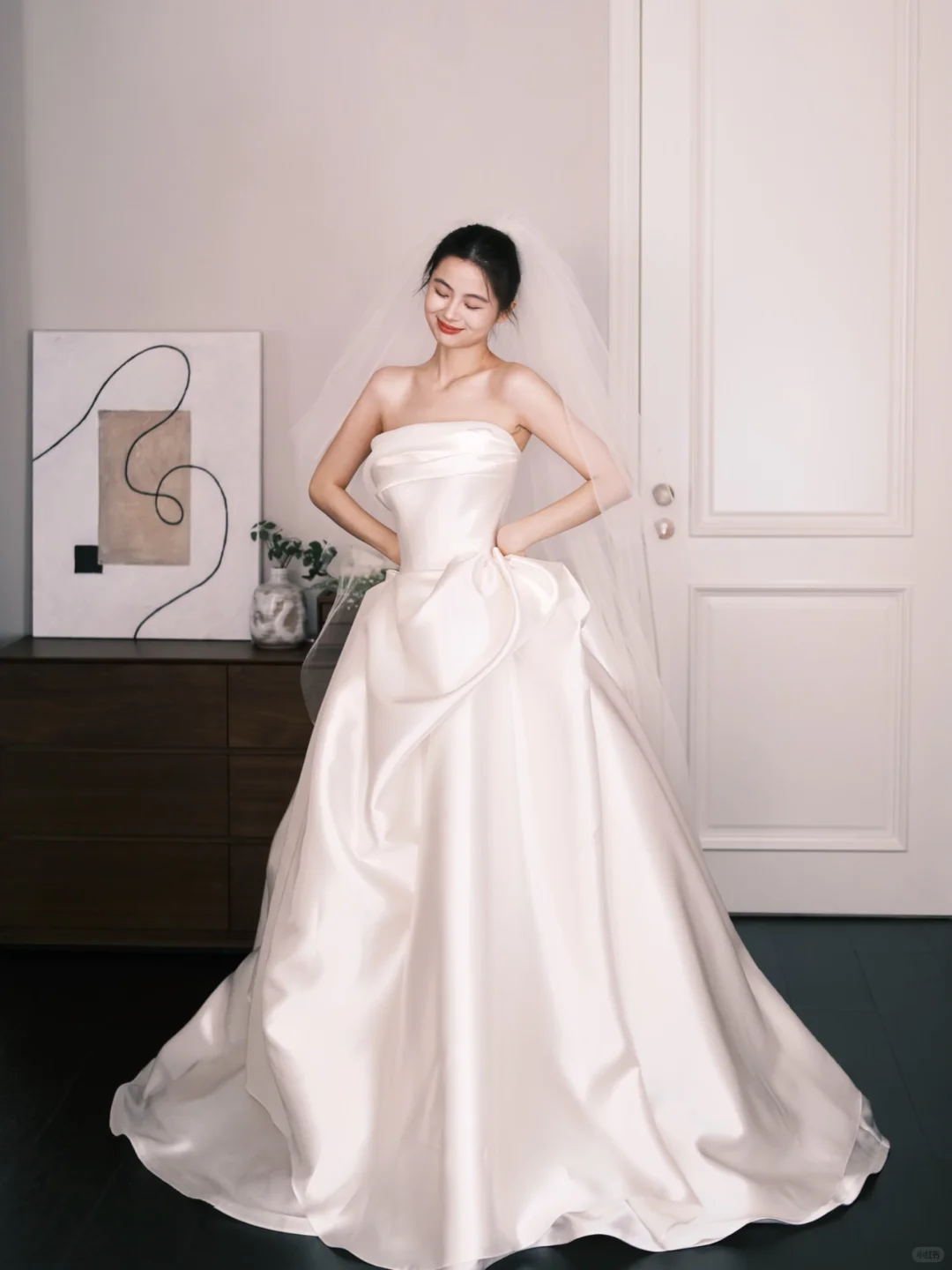 Strapless Satin A-Line Wedding Dress with Draped Skirt  NV7320