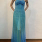 Blue shiny gradient retro elegant simple suspender long ball gown evening dress nv2761