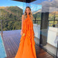 Orange halter backless ruffled long evening gown party dress wedding guest dress nv2978