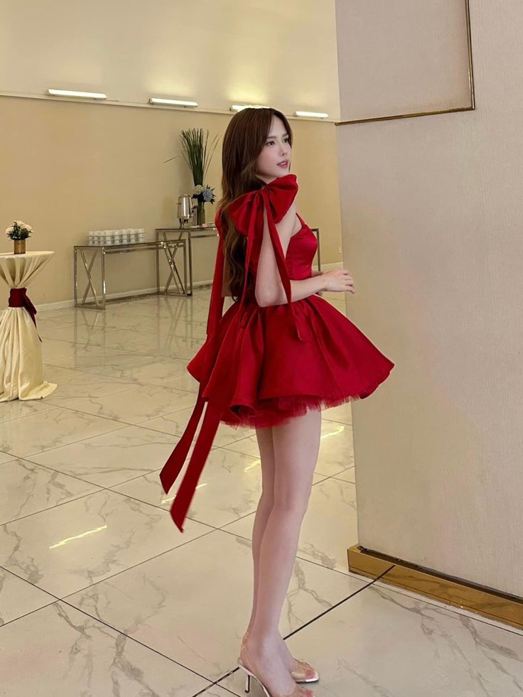 Burgundy Bowknot Shoulder Straps Fashion Cute Short Satin Homecoming Dress Birthday/Holiday Party Dress nv3081