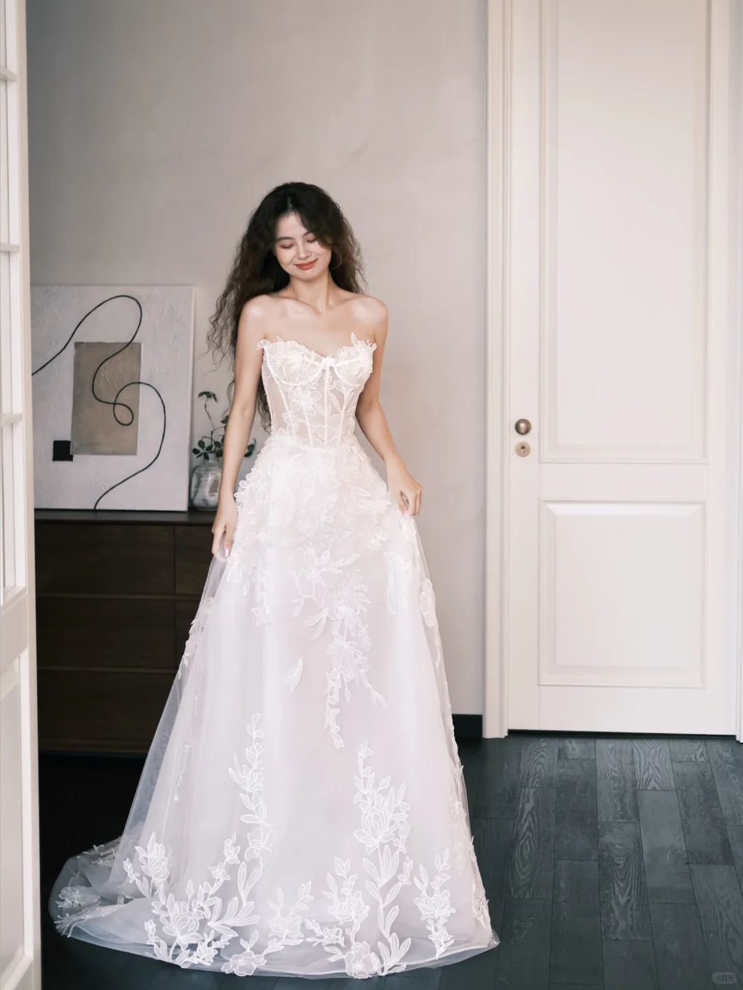 Off Shoulder Sheer Boned Lace Wedding Dress with Detachable Tulle Sleeves  NV7374
