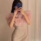 White satin pink tulle one shoulder strapless simple elegant long ball gown evening dress party dress nv2278