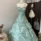 NiceVestidos-_Vintage Mint Green Satin Rhinestone-Embellished Strapless Ball Gown Evening Dress NV5915