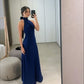 Navy Blue Simple Elegant Halter Neck Off Shoulder Slim Fashion Long Satin Ball Gown Evening Dress Party Dress nv2562