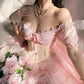 Pink Lace Tulle Short Mini Homecoming Dress Birthday Party Dress Princess Dress nv2877