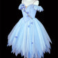 Blue floral homecoming dress short tulle fairy ball gown evening gown prom dress nv4452