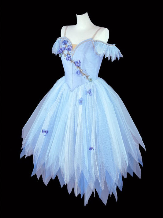 Blue floral homecoming dress short tulle fairy ball gown evening gown prom dress nv4452