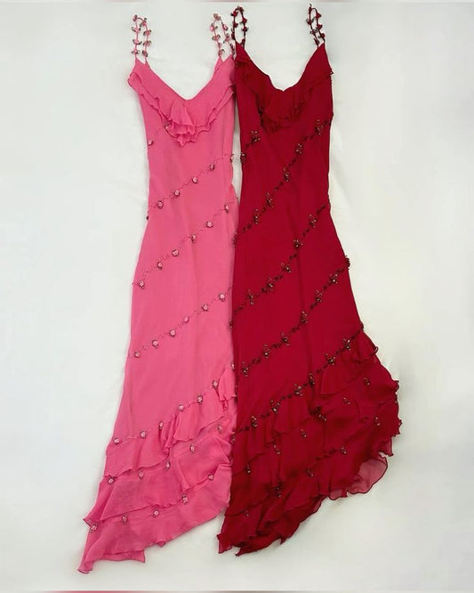 NiceVestidos--Pink Floral Short/Mid-Length Ruffled Homecoming Dress NV5717
